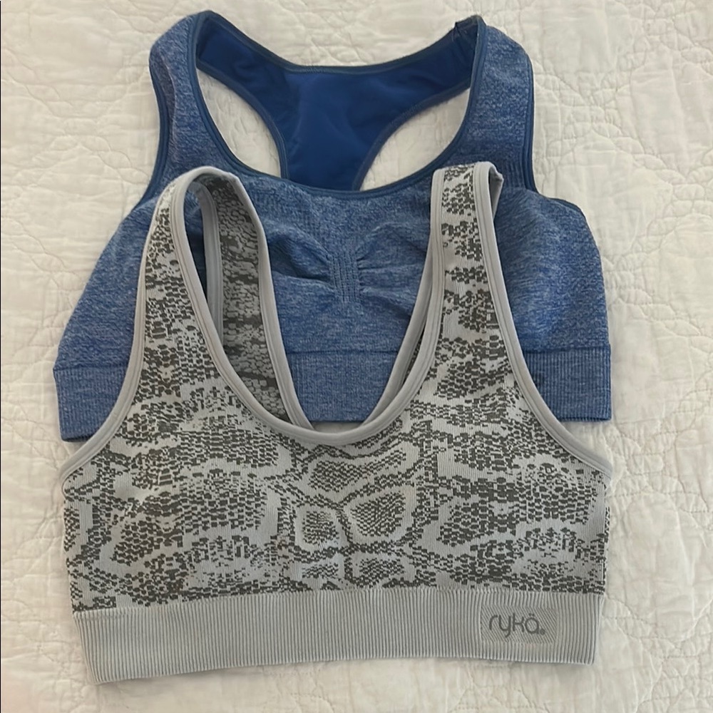 Ryka Blue and Gray Patterned Sports Bras
